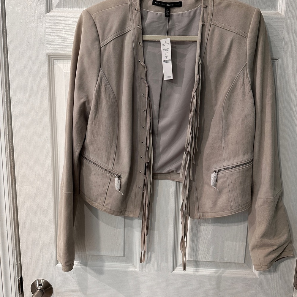 White House Black Market Tan Blazer with Collarless Design